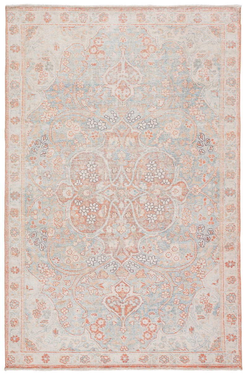 Jaipur Living Boheme Fay Boh15 Powerloomed Machinemade 78% Cotton 22% Polyester Vintage Medallion Indoor Rug Orange, Light Blue 78% Cotton 22% Polyester, 100% Cotton Rug145878