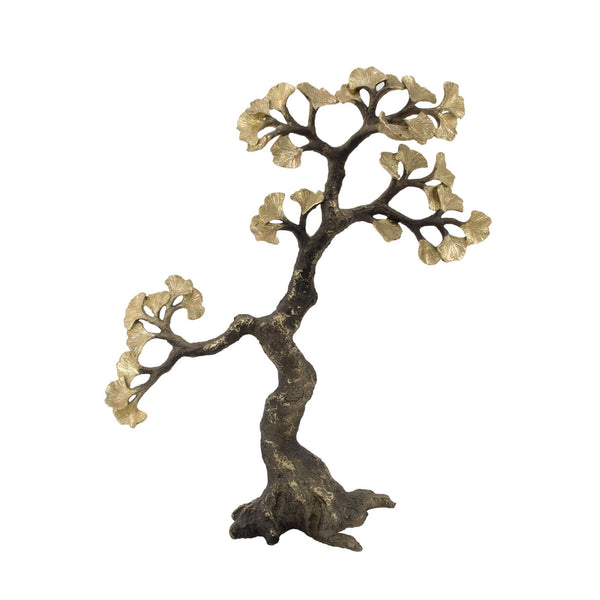 Zeugma Bonsai Sculpture - Elegant Bronze & Gold Leaf Decorative Art, 15" X 5" X 19", Perfect For Home Décor!   Cf1210292