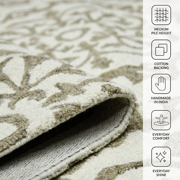 Amer Rugs Boscage Classic Geometric Hand-hooked Area Rug, Timeless Charm For Modern And Traditional Spaces White Ivory Wool Bos220203