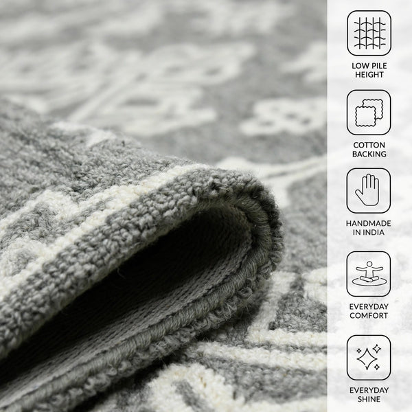 Amer Rugs Boscage Classic Geometric Hand-hooked Area Rug, Timeless Charm For Modern And Traditional Spaces Shale Gray Wool Bos330203