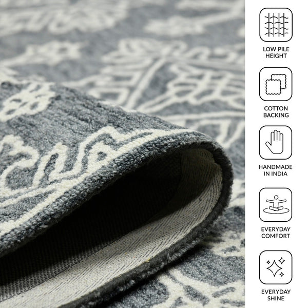 Amer Rugs Boscage Classic Geometric Hand-hooked Area Rug, Timeless Charm For Modern And Traditional Spaces Gray Steel Wool Bos340203