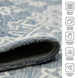 Amer Rugs Boscage Classic Geometric Hand-hooked Area Rug, Timeless Charm For Modern And Traditional Spaces Sky Blue Wool Bos350203