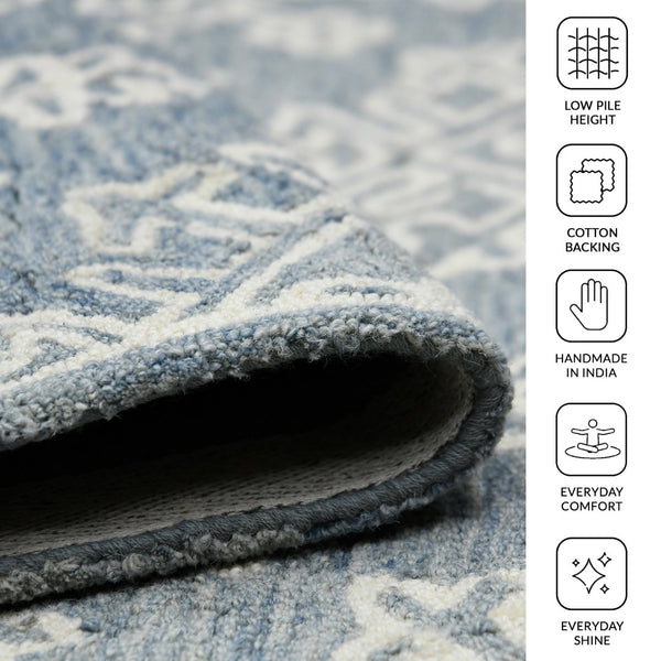 Amer Rugs Boscage Classic Geometric Hand-hooked Area Rug, Timeless Charm For Modern And Traditional Spaces Sky Blue Wool Bos350203