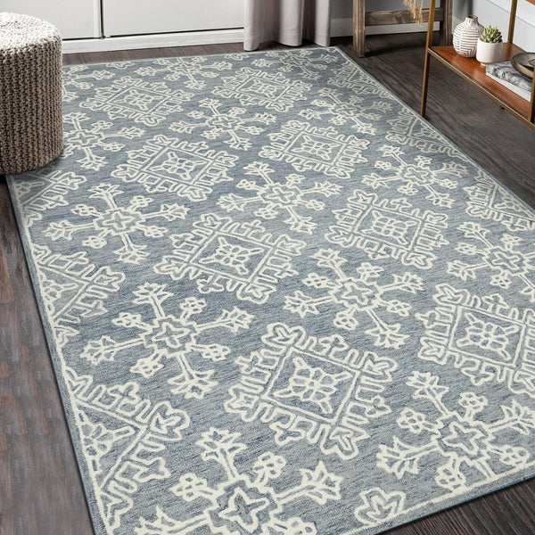 Amer Rugs Boscage Classic Geometric Hand-hooked Area Rug, Timeless Charm For Modern And Traditional Spaces Sky Blue Wool Bos350203