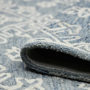 Amer Rugs Boscage Classic Geometric Hand-hooked Area Rug, Timeless Charm For Modern And Traditional Spaces Sky Blue Wool Bos350203