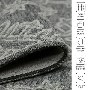 Amer Rugs Boscage Classic Geometric Hand-hooked Area Rug, Timeless Charm For Modern And Traditional Spaces Graphite Wool Bos360203