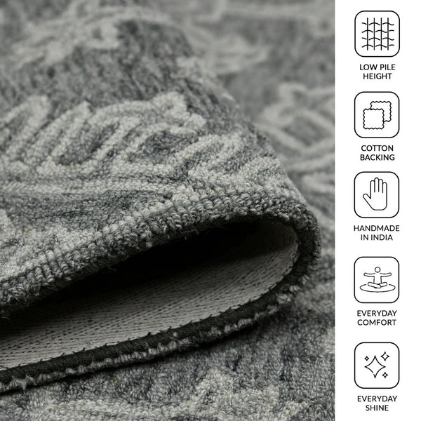 Amer Rugs Boscage Classic Geometric Hand-hooked Area Rug, Timeless Charm For Modern And Traditional Spaces Graphite Wool Bos360203