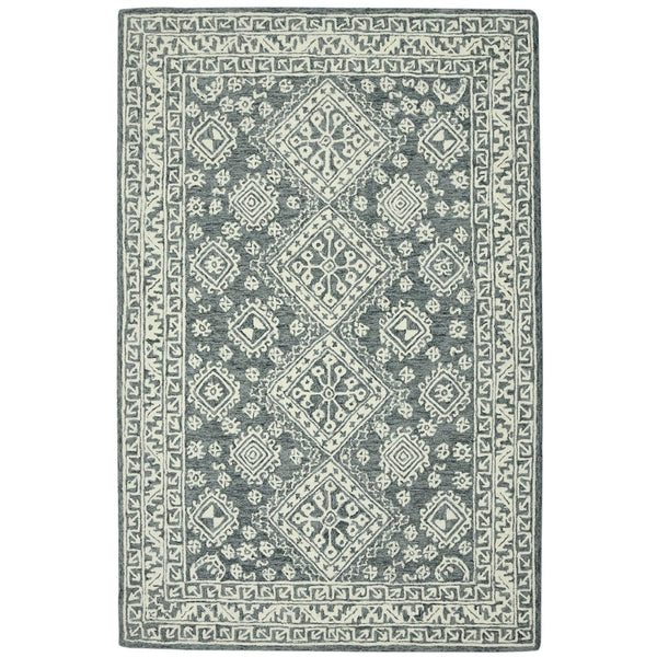 Amer Rugs Boscage Classic Geometric Hand-hooked Area Rug, Timeless Charm For Modern And Traditional Spaces Slate Gray Wool Bos610203