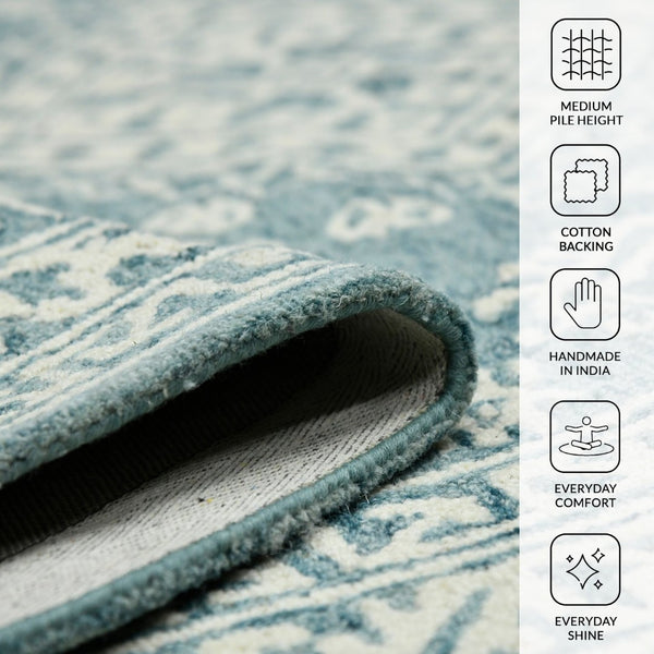 Amer Rugs Boscage Classic Geometric Hand-hooked Area Rug, Timeless Charm For Modern And Traditional Spaces Teal Blaze Wool Bos640203