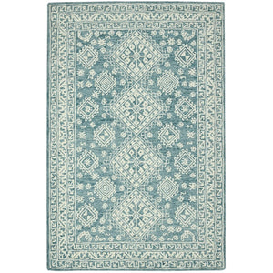 Amer Rugs Boscage Classic Geometric Hand-hooked Area Rug, Timeless Charm For Modern And Traditional Spaces Teal Blaze Wool Bos640203