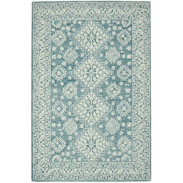 Amer Rugs Boscage Classic Geometric Hand-hooked Area Rug, Timeless Charm For Modern And Traditional Spaces Teal Blaze Wool Bos640203