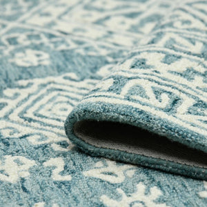 Amer Rugs Boscage Classic Geometric Hand-hooked Area Rug, Timeless Charm For Modern And Traditional Spaces Teal Blaze Wool Bos640203