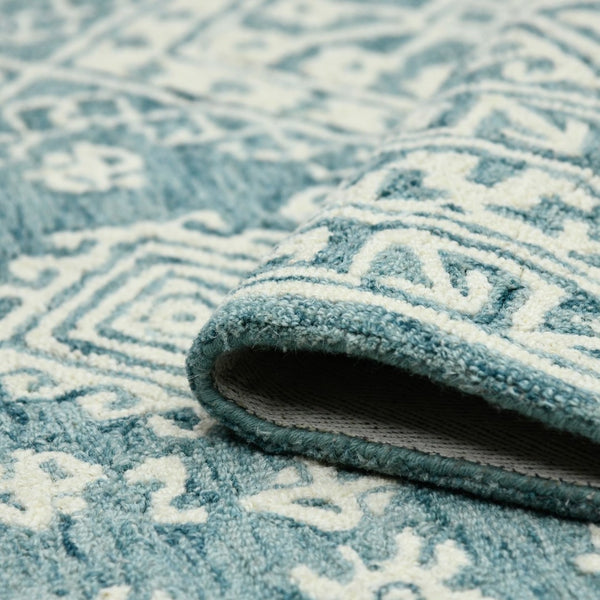 Amer Rugs Boscage Classic Geometric Hand-hooked Area Rug, Timeless Charm For Modern And Traditional Spaces Teal Blaze Wool Bos640203