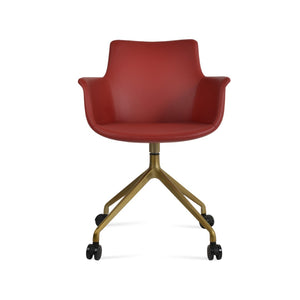 Soho Concept Bottega Arm (Large) Office Chair – Stylish Leatherette Design With Steel Base & 2-year Warranty Brass,Red  Soho-concept-dining-chair-01526