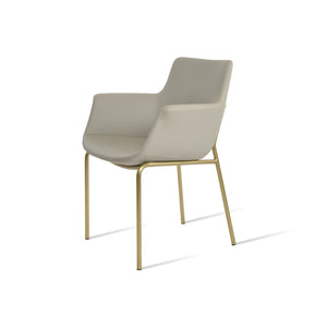 Soho Concept Bottega Arm (Large) Office Chair – Stylish Leatherette Design With Steel Base & 2-year Warranty Brass,Light Grey  Soho-concept-dining-chair-01127