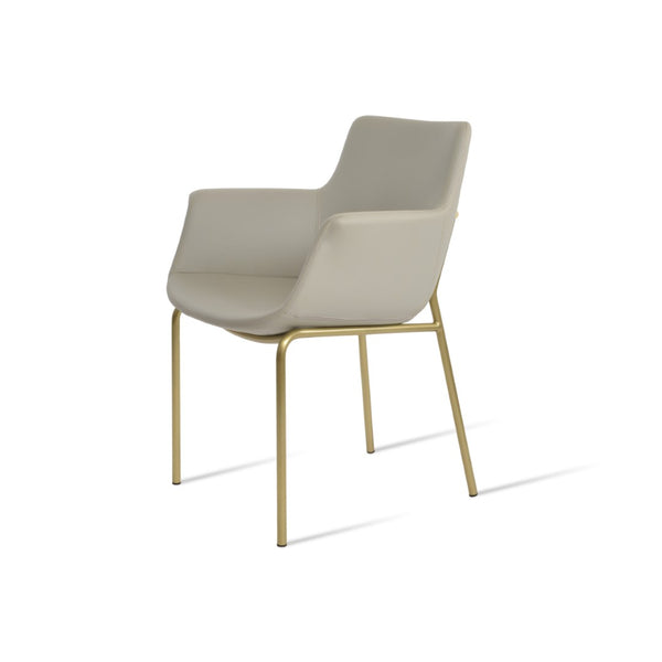 Soho Concept Bottega Arm (Large) Office Chair – Stylish Leatherette Design With Steel Base & 2-year Warranty Brass,Light Grey  Soho-concept-dining-chair-01127