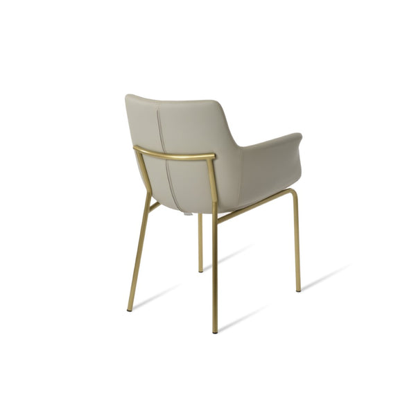 Soho Concept Bottega Arm (Large) Office Chair – Stylish Leatherette Design With Steel Base & 2-year Warranty Brass,Light Grey  Soho-concept-dining-chair-01127