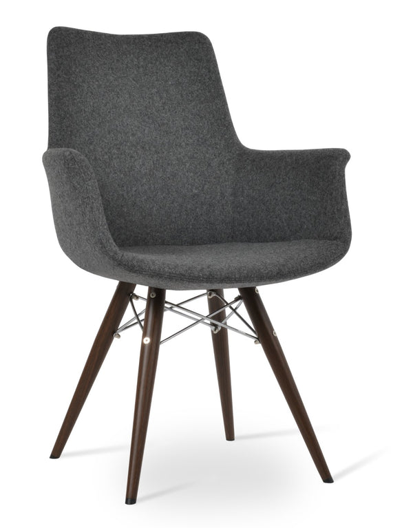 Soho Concept Bottega Arm Office Chair - Stylish Adjustable Dining Chair In Wool & Boucle Fabrics, 10-year Warranty Walnut,Dark Grey  Soho-concept-dining-chair-01298