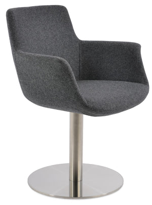 Soho Concept Bottega Arm Round Dining Chair - Stylish Dark Grey Wool Upholstery With Stainless Steel Base Dark Grey  Soho-concept-dining-chair-01393