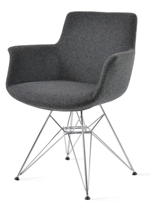 Soho Concept Bottega Arm Office Chair - Stylish Adjustable Dining Chair In Wool & Boucle Fabrics, 10-year Warranty Chrome,Dark Grey  Soho-concept-dining-chair-01489