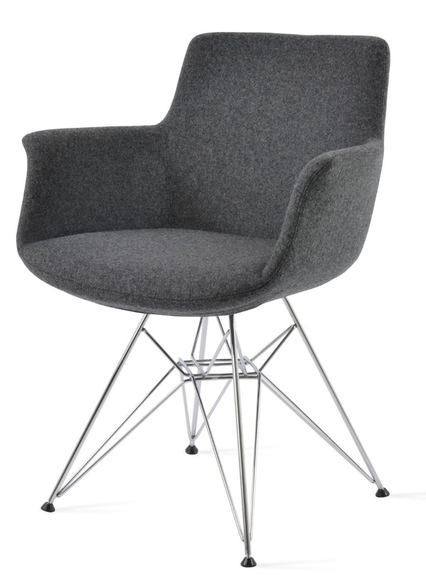 Soho Concept Bottega Arm Office Chair - Stylish Adjustable Dining Chair In Wool & Boucle Fabrics, 10-year Warranty Chrome,Dark Grey  Soho-concept-dining-chair-01489