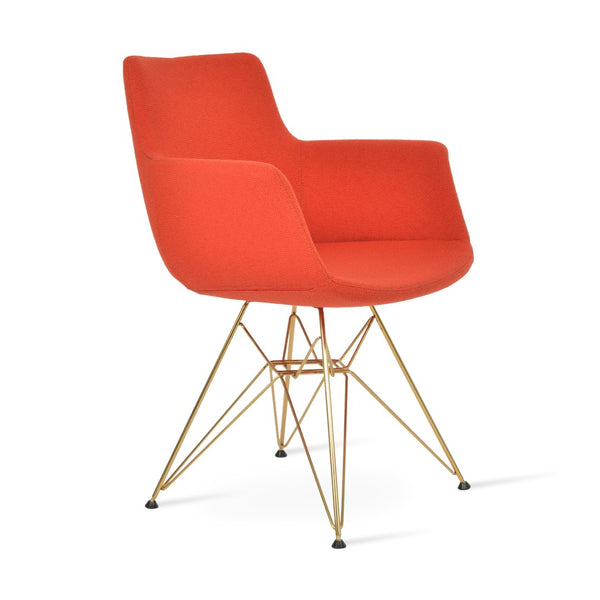 Soho Concept Bottega Arm Office Chair With Genuine Leather & Camira Yoredale Fabric - 10-year Guarantee, Stylish! Gold,Orange  Soho-concept-dining-chair-01498