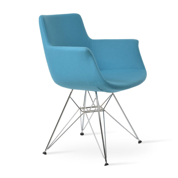 Soho Concept Bottega Arm Office Chair - Stylish Adjustable Dining Chair In Wool & Boucle Fabrics, 10-year Warranty Chrome,Turquoise  Soho-concept-dining-chair-01495