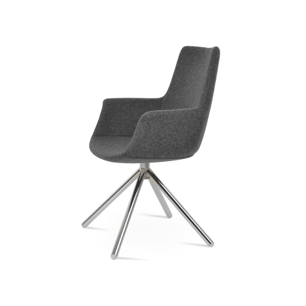 Soho Concept Bottega Arm Office Chair - Stylish Adjustable Dining Chair In Wool & Boucle Fabrics, 10-year Warranty Chrome,Dark Grey  Soho-concept-dining-chair-01462