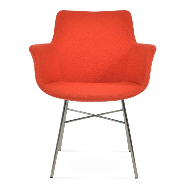 Soho Concept Bottega Cross Armchair Dining Chair - Premium Wool & Boucle Fabric, Stylish Design, 10-year Warranty Chrome,Orange  Soho-concept-dining-chair-01539