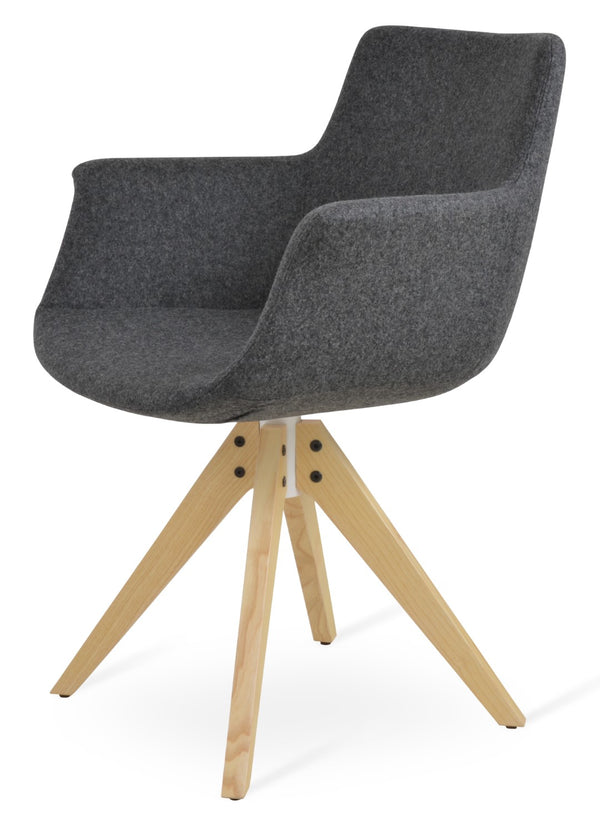 Soho Concept Bottega Pyramid Swivel Chair - Ergonomic Wool Upholstery, Solid Wood Base, 10-year Guarantee, Elegant Design Ash,Natural,Dark Grey  Soho-concept-dining-chair-01587