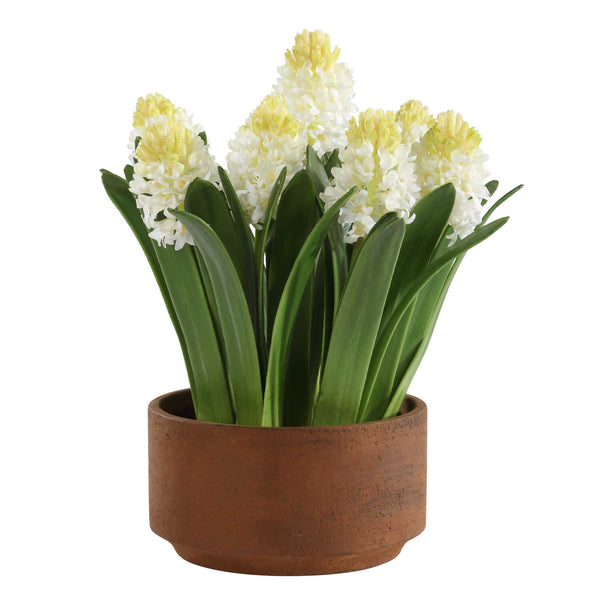 Uttermost Sincerity Potted Hyacinth Plant - Charming White Blooms In Terracotta Planter For Spring Decor  Polyester,Plastic,Polyfoam,Iron Wir 60242