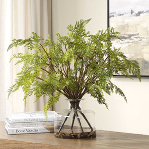 Uttermost Woodland Fern Centerpiece - Lush Fern Fronds In Clear Glass Jar With Natural River Rocks Green Plastic,Iron Wire & Glass 60245