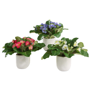 Uttermost Trilogy Primrose Accents Set Of 3 - Charming Periwinkle, White & Fuchsia Blooms In Ceramic Green,White Polyester,Plastic & Ceramic 60247