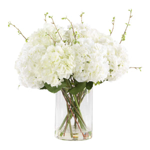 Uttermost Anastasia Hydrangea Centerpiece - Elegant Cream Blooms In Glass Vase With Faux Water White Polyester,Plastic & Glass 60248