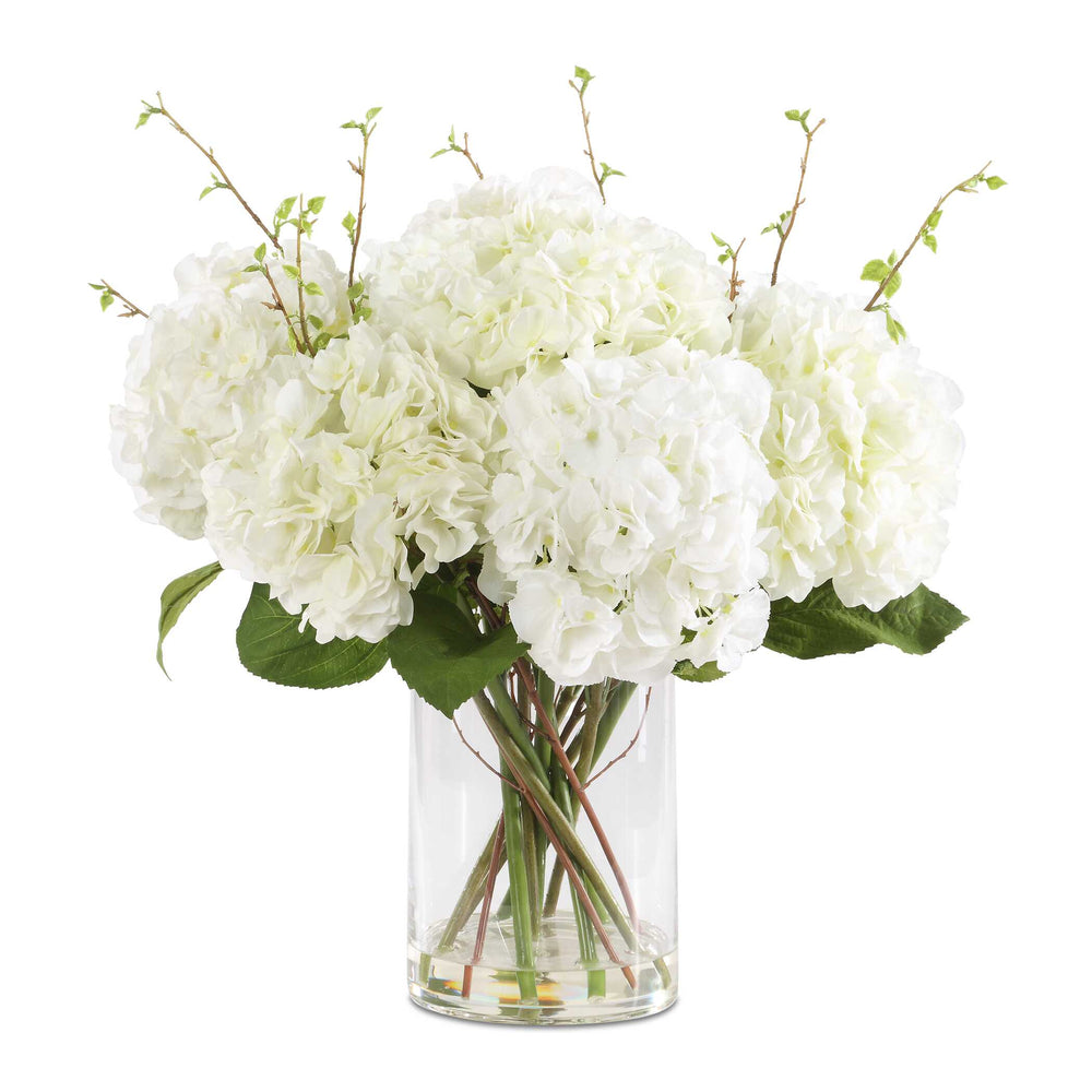 Uttermost Anastasia Hydrangea Centerpiece - Elegant Cream Blooms In Glass Vase With Faux Water White Polyester,Plastic & Glass 60248