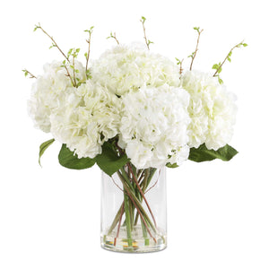 Uttermost Anastasia Hydrangea Centerpiece - Elegant Cream Blooms In Glass Vase With Faux Water White Polyester,Plastic & Glass 60248