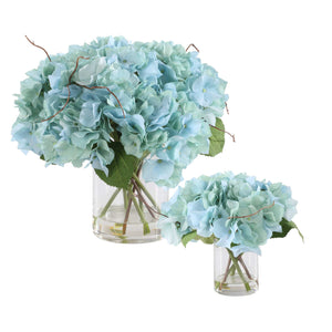 Uttermost Tranquil Blue Blooms In Elegant Glass Vases - Lush Hydrangeas Set Of 2 For Stylish Decor Blue Polyester,Plastic & Glass 60249