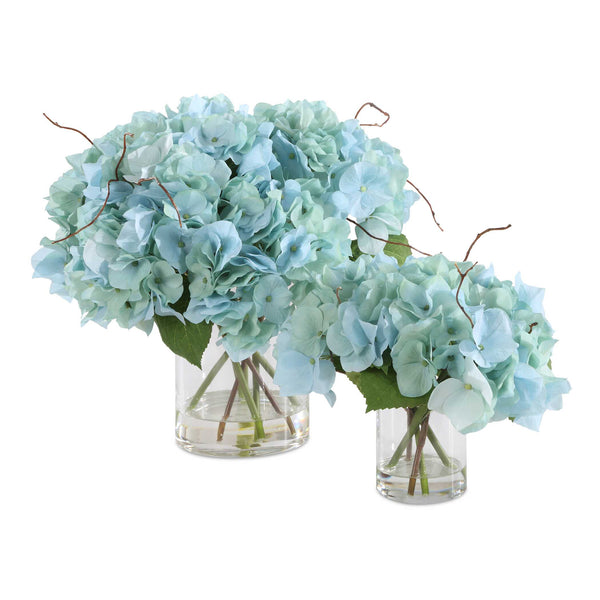 Uttermost Tranquil Blue Blooms In Elegant Glass Vases - Lush Hydrangeas Set Of 2 For Stylish Decor Blue Polyester,Plastic & Glass 60249