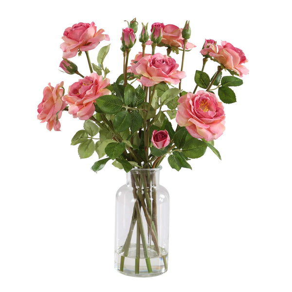 Uttermost Adoration Rose Bouquet - Beautiful Pink Roses In Glass Jar, Perfect Gift For Love & Admiration Pink Polyester,Plastic & Glass 60250