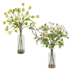 Uttermost Tranquility Lenten Rose Bouquets Set Of 2 - Elegant Hellebore Decor With Glass Jars Green,Pink,Yellow Polyester,Plastic,Iron Wire & Glass 60251