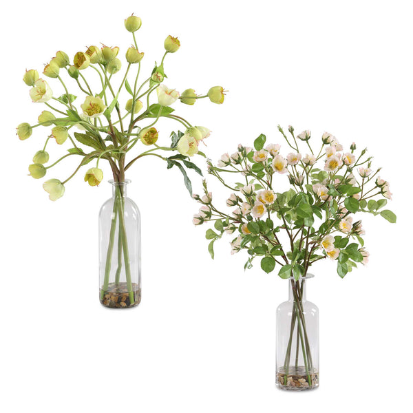 Uttermost Tranquility Lenten Rose Bouquets Set Of 2 - Elegant Hellebore Decor With Glass Jars Green,Pink,Yellow Polyester,Plastic,Iron Wire & Glass 60251