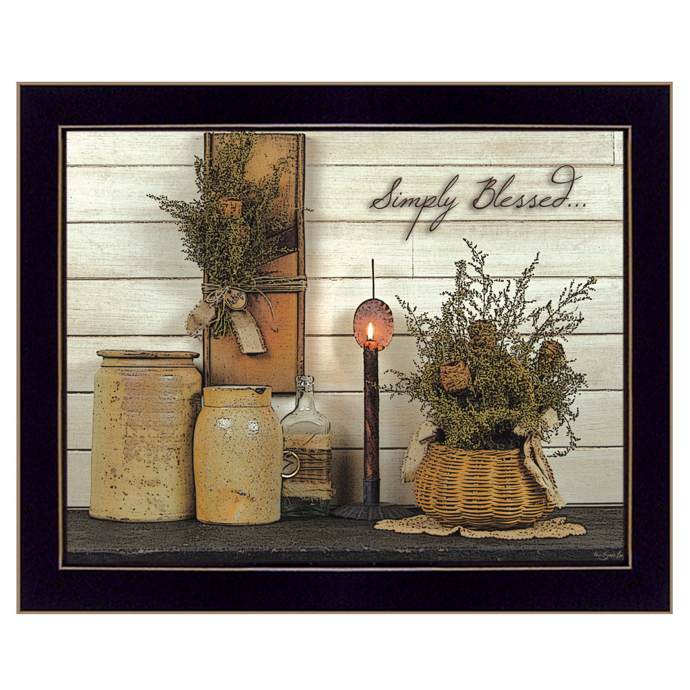 English Elm "simply Blessed" Susan Boyer Framed Canvas Print Matte Black Wood Ready to Hang B06785535
