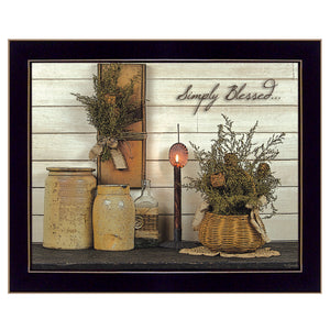 English Elm "simply Blessed" Susan Boyer Framed Canvas Print Matte Black Wood Ready to Hang B06785535