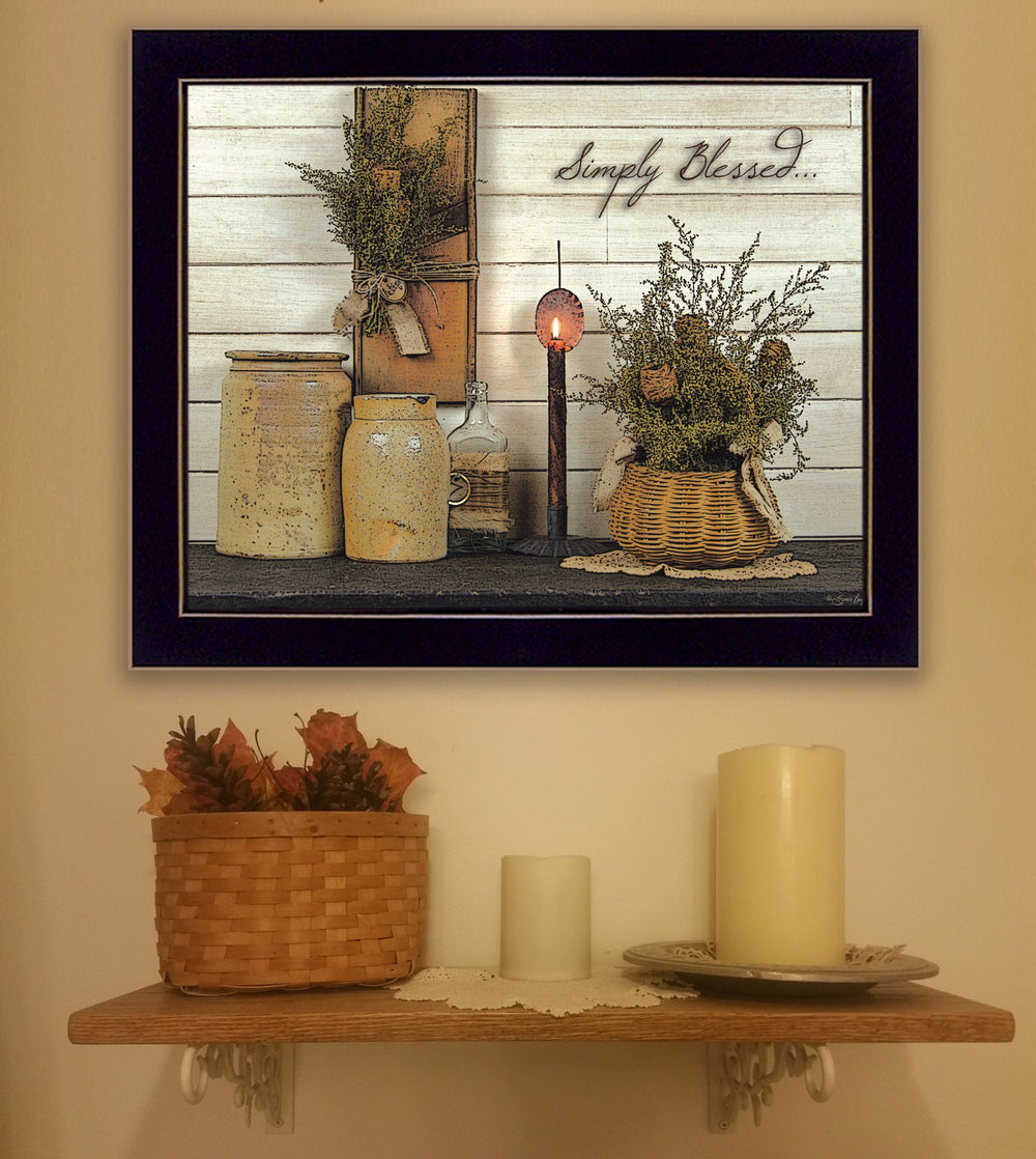 English Elm "simply Blessed" Susan Boyer Framed Canvas Print Matte Black Wood Ready to Hang B06785535