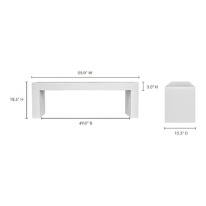 Moe's Home Lazarus Outdoor Bench: Stylish Fiber-reinforced Concrete Seating For Modern Indoor And Patio Spaces White White Cement And Natural Fibres Bq-1005-18