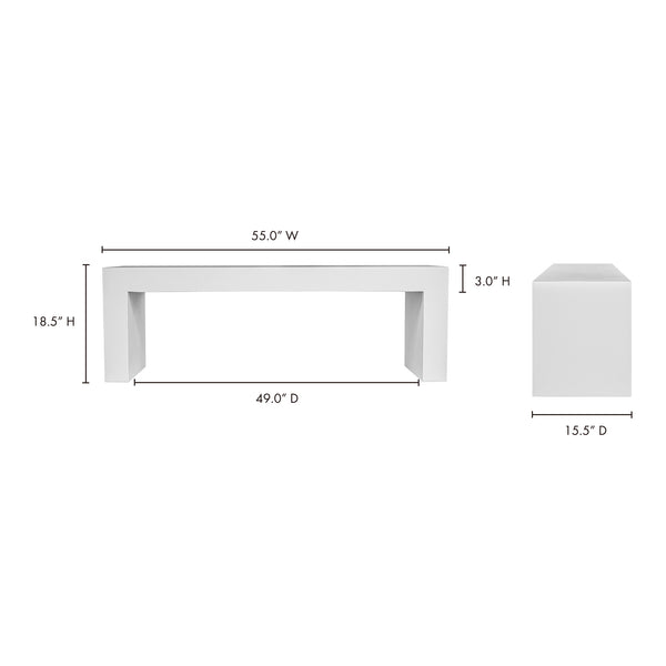 Moe's Home Lazarus Outdoor Bench: Stylish Fiber-reinforced Concrete Seating For Modern Indoor And Patio Spaces White White Cement And Natural Fibres Bq-1005-18