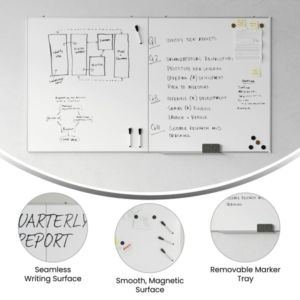 English Elm HERCULES Commercial Magnetic Dry Erase Board with Mounting Kit, Markers, and Accessories Included White 72" x 40" BR-FMW-91101-7240-GG