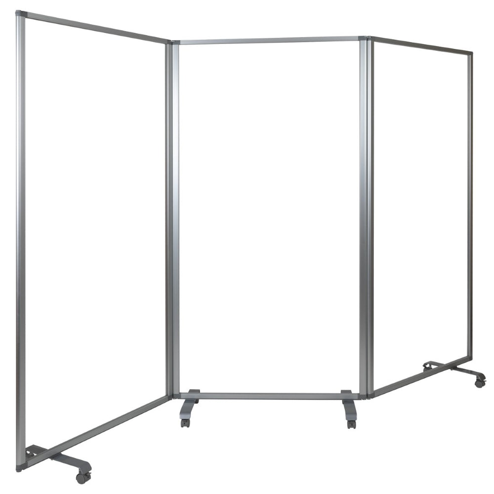 English Elm Raisley Transparent Acrylic Mobile Partition - 3-Section Room Divider with Lockable Casters, 72"H BR-PTT001-3-AC-90183-GG