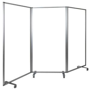 English Elm Raisley Transparent Acrylic Mobile Partition - 3-Section Room Divider with Lockable Casters, 72"H BR-PTT001-3-AC-90183-GG