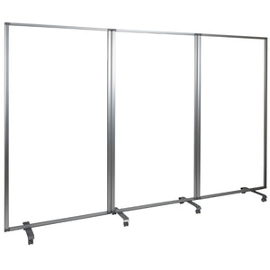 English Elm Raisley Transparent Acrylic Mobile Partition - 3-Section Room Divider with Lockable Casters, 72"H BR-PTT001-3-AC-90183-GG